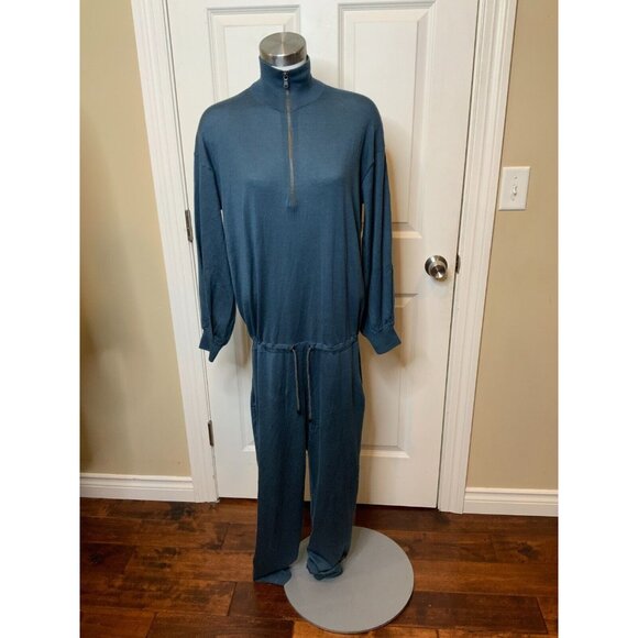 Brunello Cucinelli Blue Cashmere Knit Long Sleeve High Neck Jumpsui, Size Large